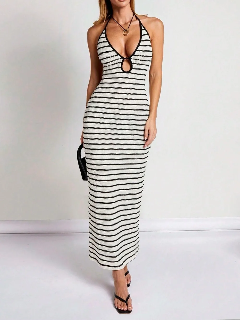 Striped Halter Neck Maxi Dress - Picture 2 of 7